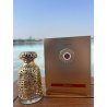 Lattafa Perfume EMEER EDP 100 ml — toode stiliseeritud keskkonnas; väga lähivõte; õues; lähim kadreering
