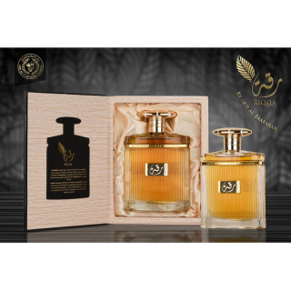 Lattafa Perfume Riqqa EDP 100 ml — productweergave; zeer nabije close-up; informatieve productafbeelding; ruimste kadrering
