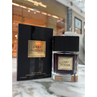 Fragrance World Oud Intense EDP 100 ml — toode ja pakend; väga lähivõte; valgel taustal