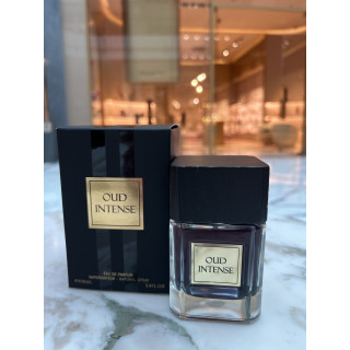 Fragrance World Oud Intense EDP 100 ml — toote pakend; väga lähivõte; valgel taustal