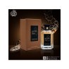 Fragrance World Leather so rare EDP 100 ml — toote pakend; väga lähivõte; valgel taustal