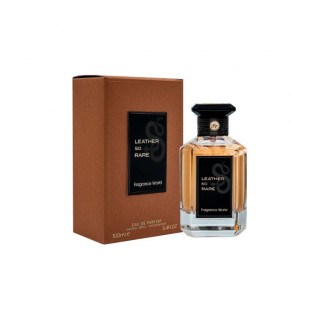 Fragrance World Leather so rare EDP 100 ml — toode ja pakend; täiskompositsioon; valgel taustal