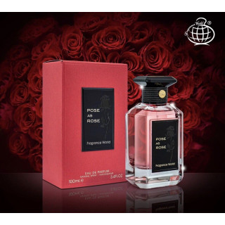 Fragrance World Pose as rose EDP 100 ml — toode ja pakend; väga lähivõte; valgel taustal