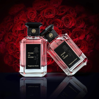 Fragrance World Pose as rose EDP 100 ml — toote vaade; lähivaade; tumedal taustal