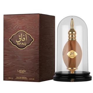 Lattafa Perfume AFAQ Pride EDP 100 ml — toote vaade; väga lähivõte; valgel taustal