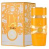 Lattafa Perfume Yara Tous EDP 100 ml — productverpakking; zeer nabije close-up; op een witte achtergrond; meest nabije kadrering