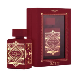 Lattafa Perfume Bade'e Al Oud Sublime EDP 100 ml — упаковка товара; крупный план; на белом фоне