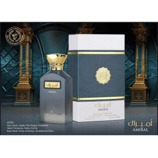 Lattafa Perfume AMIRAL 100 ml — опаковка на продукта; много близък план; на бял фон