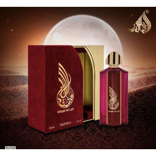Fragrance World Ishqat Al Lail Athoor Al Alam EDP 100 ml — toote pakend; väga lähivõte; valgel taustal