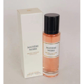 Lattafa Perfume MATIERE NOIRE EDP 30 ml — toode ja pakend; väga lähivõte; valgel taustal