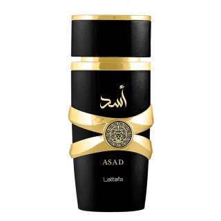 Lattafa Perfume ASAD EDP 100 ml — товар спереди; крупный план; на белом фоне