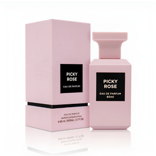 Fragrance World Picky Rose EDP 80 ml — product en verpakking; close-up; op een witte achtergrond