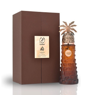 Lattafa Perfume Pride Ajwaa EDP 90 ml — toote pakend; väga lähivõte; valgel taustal