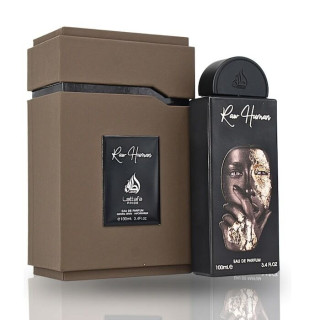 Lattafa Perfume Pride Raw Human EDP 100 ml — toote pakend; väga lähivõte; valgel taustal