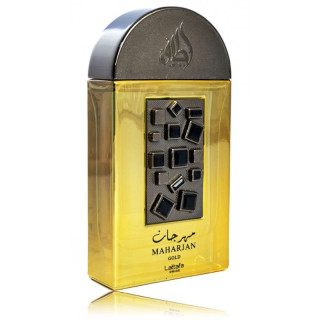 Lattafa Perfume Maharjan Gold EDP 100 ml — товар спереди; крупный план; на белом фоне