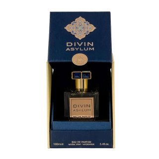 Fragrance World Divin Asylum EDP 100 ml — toote pakend; lähivaade; valgel taustal