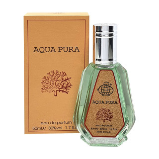 Fragrance World Aqua Pura EDP 50 ml — товар и упаковка; крупный план; на белом фоне
