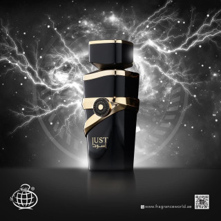 Fragrance World Just Aswad EDP 100 ml — productweergave; zeer nabije close-up; informatieve productafbeelding