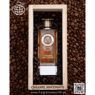 Fragrance World Caramel Macchiato EDP 100 ml — produkto vaizdas; stambus planas; su kvapo ingredientais