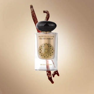 Gulf Orchid Tahara Vanilla EDP 60 ml — товар и упаковка; полная композиция; на цветном фоне