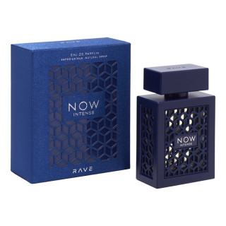 Lattafa Perfume Rave Now Intense EDP 100 ml — produktemballage; nærbillede; på hvid baggrund; tætteste udsnit