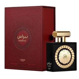 Lattafa Perfume Pride Nebras EDP 100 ml — упаковка товара; очень крупный план; на белом фоне