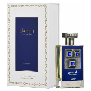 Lattafa Perfume Pride Blue Sapphire EDP 100 ml — изображение товара; крупный план; на белом фоне; самый близкий кадр