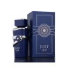 Fragrance World Just Azraq 100 ml — toote pakend; lähivaade; valgel taustal
