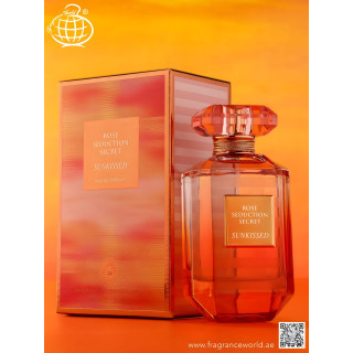Fragrance World Rose Seduction Secret Sunkissed EDP 100 ml — toote vaade; väga lähivõte; valgel taustal