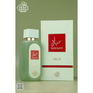Fragrance World Hayaati Belle EDP 100 ml — produkto vaizdas; stambus planas; baltame fone