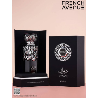 Fragrance World Diwani Cairo EDP 100 ml — produkto pakuotė; stambus planas; baltame fone