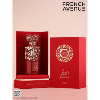 Fragrance World Diwani Rabat EDP 100 ml — упаковка товара; очень крупный план; на белом фоне; самый близкий кадр