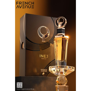 Fragrance World INEJ Parfum EDP 100 ml — productverpakking; zeer nabije close-up; op een tafel