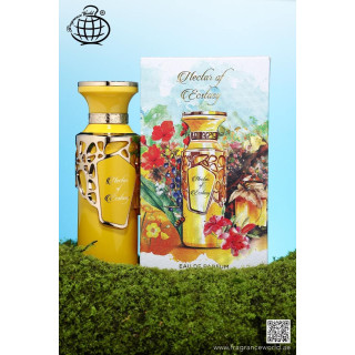 Fragrance World Nectar Of Ecstasy EDP 100 ml — toode stiliseeritud keskkonnas; lähivaade; valgel taustal