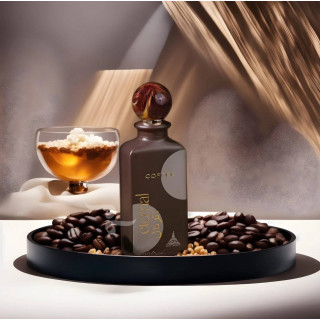 Paris Corner Eternal Coffee EDP 85 ml — toote vaade; väga lähivõte; lõhna koostisosadega