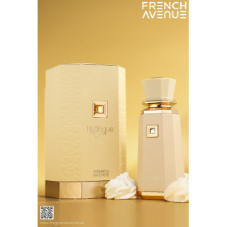 Fragrance World Meringue EDP 100 ml — productverpakking; zeer nabije close-up; op een witte achtergrond