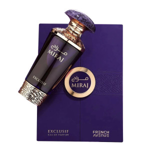 Fragrance World Miraj Exclusif EDP 100 ml — productverpakking; close-up; op een witte achtergrond; ruimste kadrering