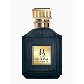 Fragrance World B Satin Oud EDP 100 ml — produkto vaizdas; artimas vaizdas; baltame fone; plačiausias kadras