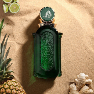 Taj 1 Athoor Al Alam EDP 90 ml — изображение товара; очень крупный план; с ингредиентами аромата; самый близкий кадр