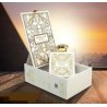 Fragrance World Essence De Blanc EDP 100 ml — товар в стилизованной композиции; очень крупный план; на светлом фоне