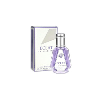 Fragrance World Eclat La Violet EDP 50 ml — toote vaade; lai kompositsioon; valgel taustal