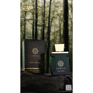 Fragrance World Amwaaj Epic Wood EDP 100 ml — изображение товара; очень крупный план; на белом фоне
