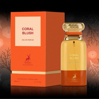 Lattafa Perfume Coral Blush EDP 80 ml — изглед на продукта; много близък план; на тъмен фон