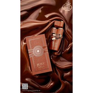 Fragrance World Just Choco EDP 100 ml — изображение товара; очень крупный план; на белом фоне; самый широкий кадр