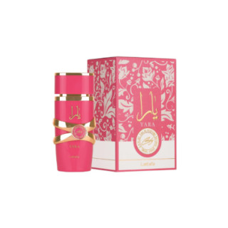 Lattafa Perfume Yara Candy EDP 100 ml — embalagem do produto; composição completa; sobre fundo branco