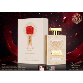 Lattafa Perfume Meethaq Extrait De Rouge EDP 100 ml — vue du produit; très gros plan; visuel informatif du produit