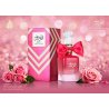 Bint Hooran Rose Passion EDP 100 ml — товар в стилизованной композиции; очень крупный план; информационная графика товара