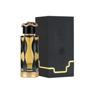 Lattafa Perfume Teriaq Intense EDP 100 ml — product en verpakking; volledige compositie; op een witte achtergrond