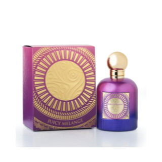 Paris Corner Juicy Melange EDP 100 ml — producto y embalaje; composición completa; sobre fondo blanco