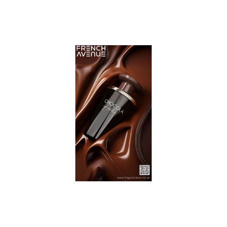 Fragrance World Chocola Addict EDP 100 ml — productweergave; volledige compositie; op een witte achtergrond; ruimste kadrering